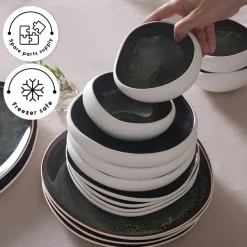 Karaca Red Carpet Collection Earth Collection New Galactic Reactive Glaze 59-Piece Dinner Set for 12 People, White