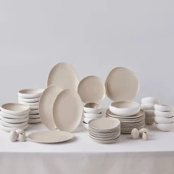 Karaca Red Carpet Collection Earth Collection New Cupid 59-Piece Dinner Set for 12 People, Beige White