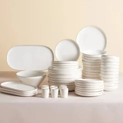 Karaca Red Carpet Collection Stream Bone China New Saturn 59-Piece Dinner Set for 12 People, White Gold