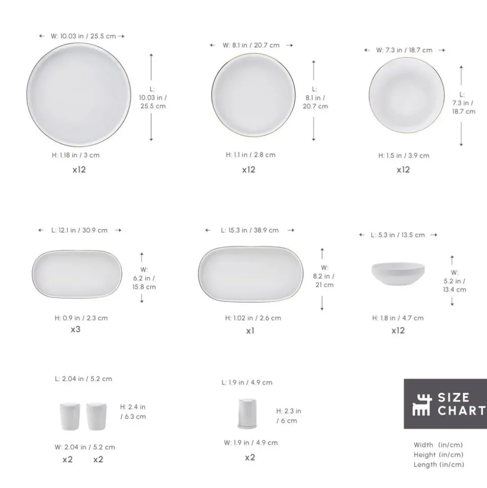 Karaca Red Carpet Collection Stream Bone China New Saturn 59-Piece Dinner Set for 12 People, White Gold