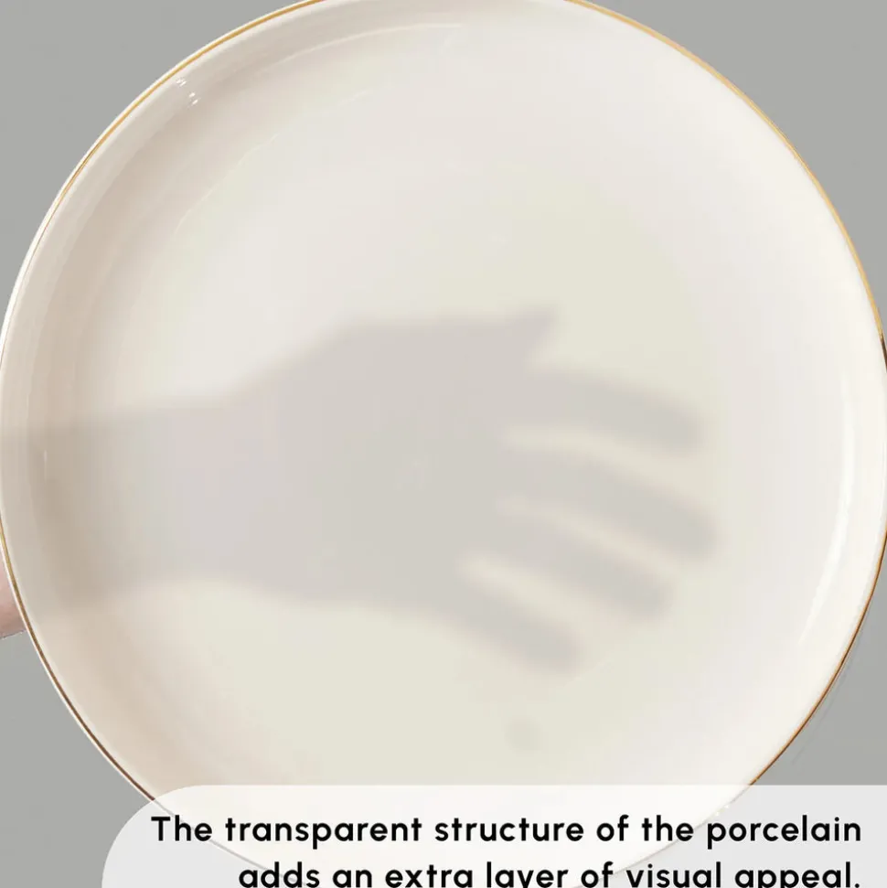 Karaca Red Carpet Collection Stream Bone China New Saturn 59-Piece Dinner Set for 12 People, White Gold