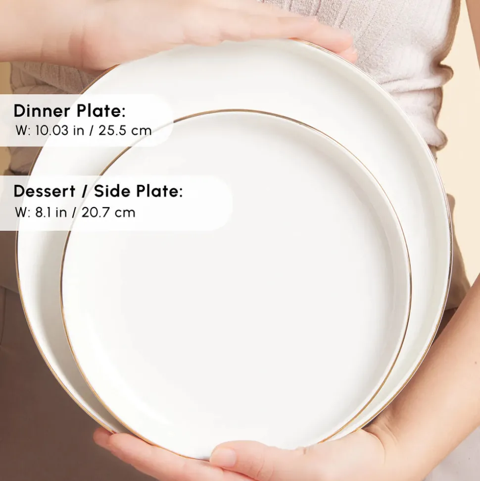 Karaca Red Carpet Collection Stream Bone China New Saturn 59-Piece Dinner Set for 12 People, White Gold