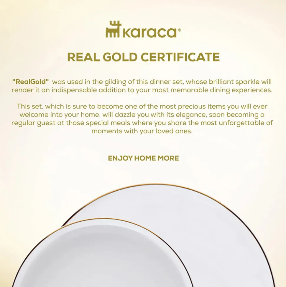 Karaca Red Carpet Collection Stream Bone China New Saturn 59-Piece Dinner Set for 12 People, White Gold