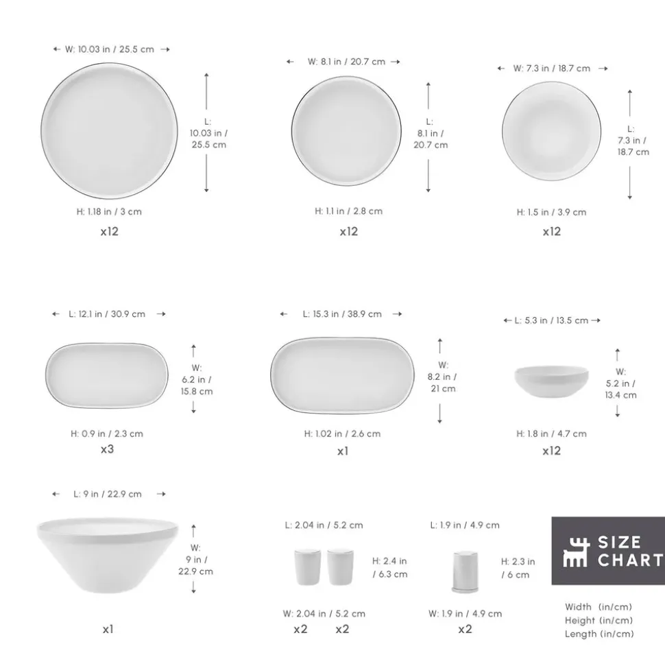 Karaca Red Carpet Collection Stream Bone China New Saturn 59-Piece Dinner Set for 12 People, White Platinum