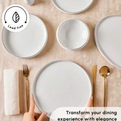Karaca Red Carpet Collection Stream Bone China New Sunset 59-Piece Dinner Set for 12 People, Platinum White