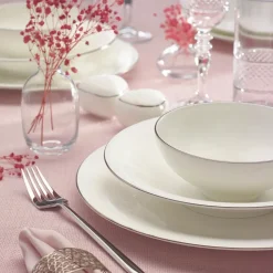 Karaca Red Carpet Collection Fine Pearl Extra Argento 62-Piece Dinner Set for 12 People, Silver White