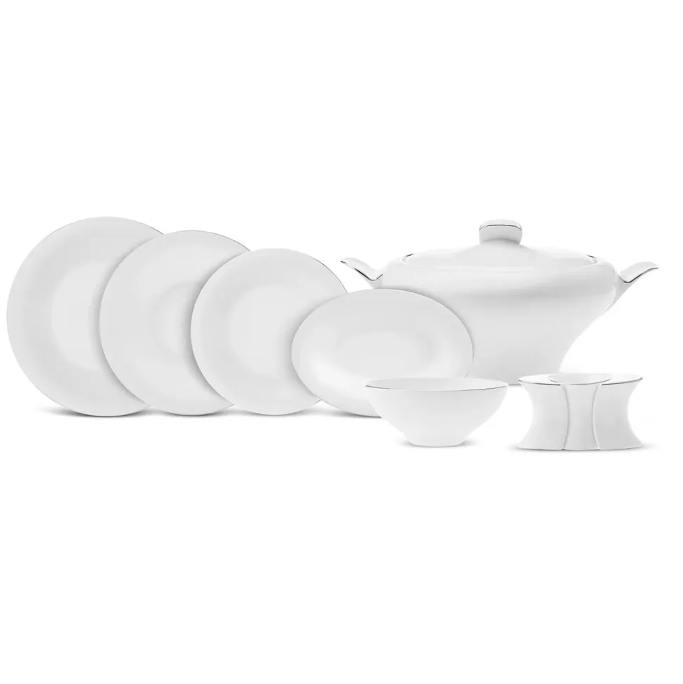 Karaca Red Carpet Collection Fine Pearl Extra Argento 62-Piece Dinner Set for 12 People, Silver White