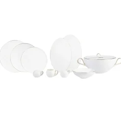 Karaca Red Carpet Collection Fine Pearl Extra Chanak 62-Piece Dinner Set for 12 People, Gold White