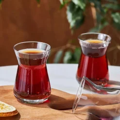 Karaca İrem 6-Piece Glass Turkish Tea Set for 6 People, 132ml, Transparent