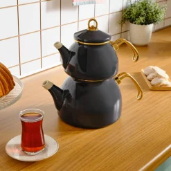 Karaca Retro Enamel Induction Teapot Set, Anthracite