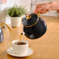 Karaca Retro Enamel Induction Teapot Set, Anthracite