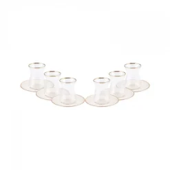 Karaca Retro 12 Piece Glass Turkish Tea Set for 6 People, 132ml, Beige Gold