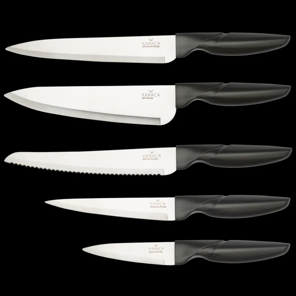 Karaca Retro 5 Piece Knife Block Set, Anthracite