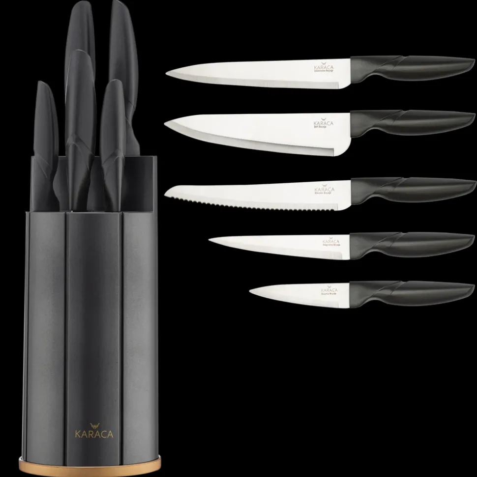 Karaca Retro 5 Piece Knife Block Set, Anthracite