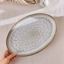 Karaca Rixton Ceramic Serving Platter, 35,5cm, Beige