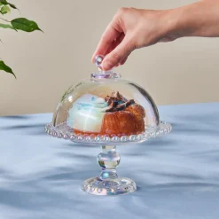 Karaca Rory Glass Cake Dome with Stand, 19cm, Transparent