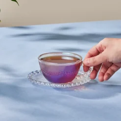 Karaca Rory Glass Tea Cup and Saucer, 200ml, Transparent