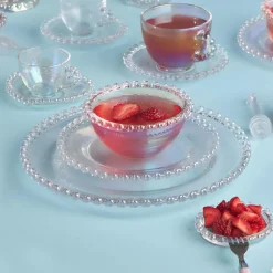 Karaca Rory Glass Tea Cup and Saucer, 200ml, Transparent