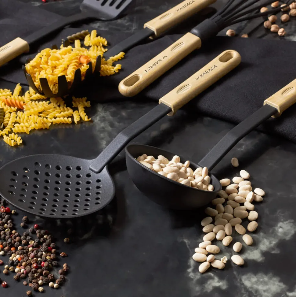 Karaca Rossa 6 Piece Kitchen Utensil Set, Cream Black