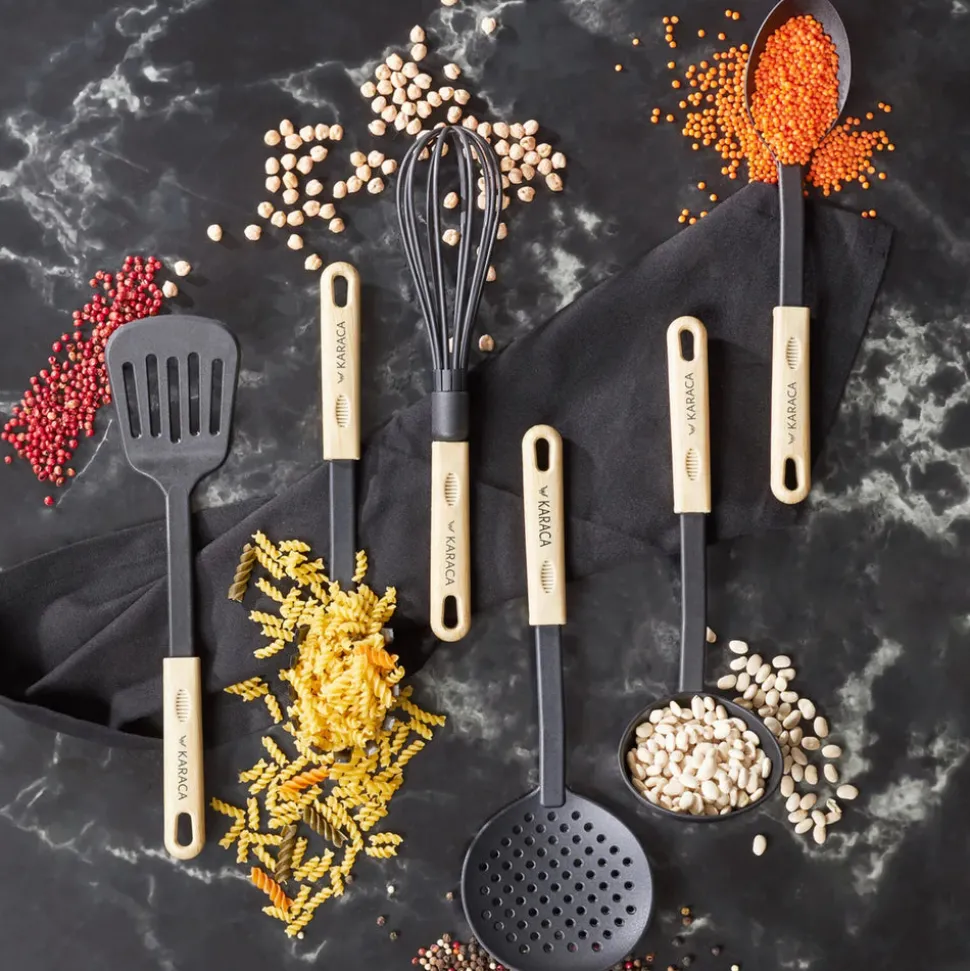 Karaca Rossa 6 Piece Kitchen Utensil Set, Cream Black