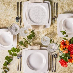 Karaca Royal Lace 24-Piece Porcelain Dinner Set for 6 People, White