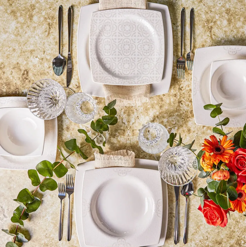 Karaca Royal Lace 24-Piece Porcelain Dinner Set for 6 People, White