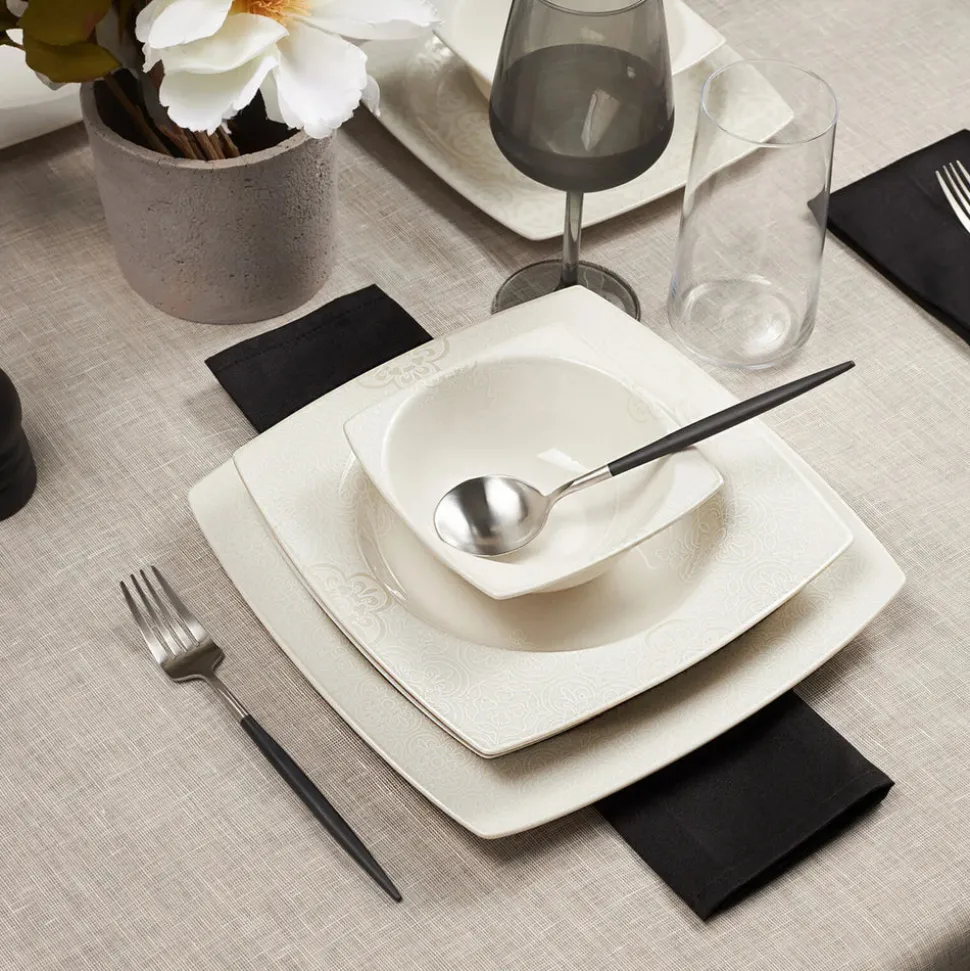Karaca Royal Lace 24-Piece Porcelain Dinner Set for 6 People, White