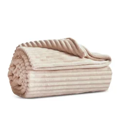 Karaca Ruby Stripe Wellsoft Blanket, Double, Ecru