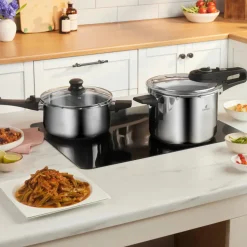 Karaca Ruggersteel 4-Piece Stainless Steel Induction Pressure Cooker Set, 4L+6L, Grey