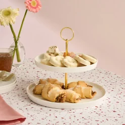 Karaca Salvare Bone China 2-Tier Cake Stand, White