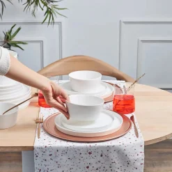 Karaca Salvare 18-Piece Bone China Dinner Set for 6 People, White
