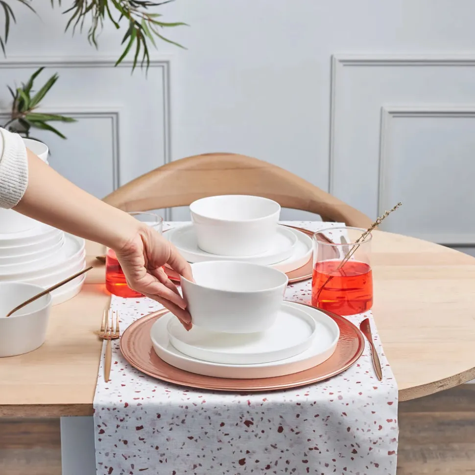 Karaca Salvare 18-Piece Bone China Dinner Set for 6 People, White