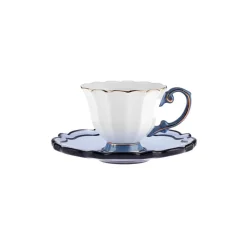 Karaca Samo 4-Piece Bone China Acrylic Plated Espresso Turkish Coffee Cup Set for 2 People, 90ml, Navy Blue Multi