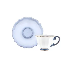 Karaca Samo 4-Piece Bone China Acrylic Plated Espresso Turkish Coffee Cup Set for 2 People, 90ml, Navy Blue Multi