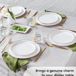 Karaca Santo 18-Piece Bone China Dinner Set for 6 People, White Gold