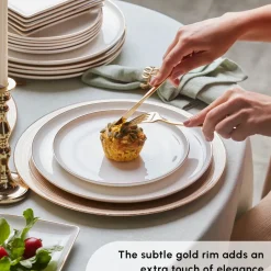 Karaca Santo 18-Piece Bone China Dinner Set for 6 People, White Gold