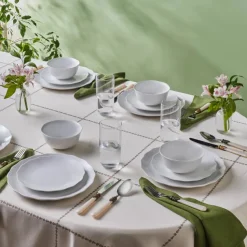 Karaca Scalloped 18-Piece Porcelain Dinner Set for 6 People, White