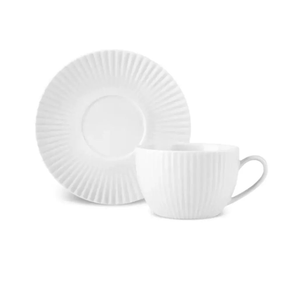 Karaca Seashell 12-Piece Porcelain Tea Cup and Saucer Set for 6 People, 200ml, Light Grey