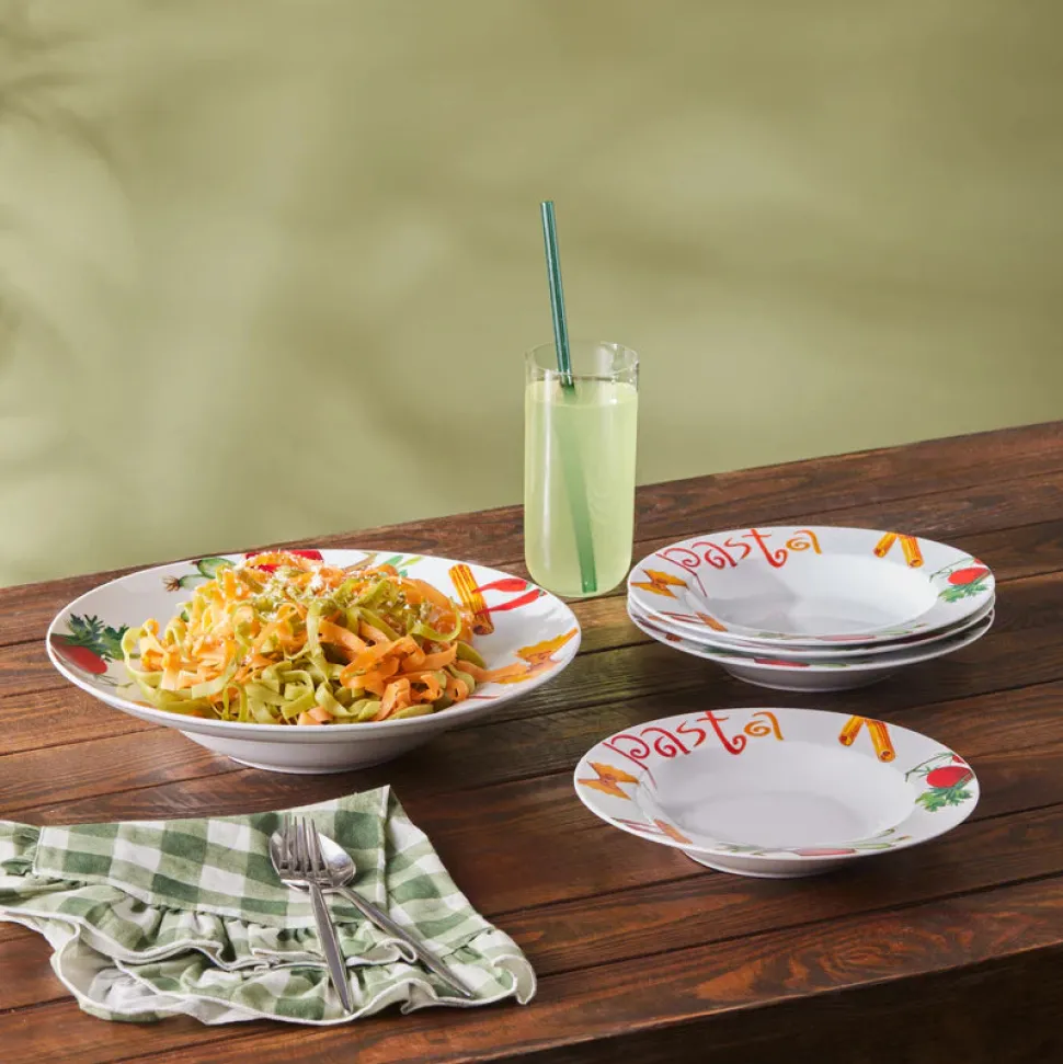 Karaca Sicilia 5-Piece Porcelain Pasta Set for 4 People, White Multi
