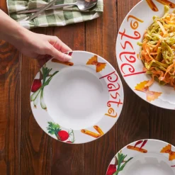 Karaca Sicilia 5-Piece Porcelain Pasta Set for 4 People, White Multi