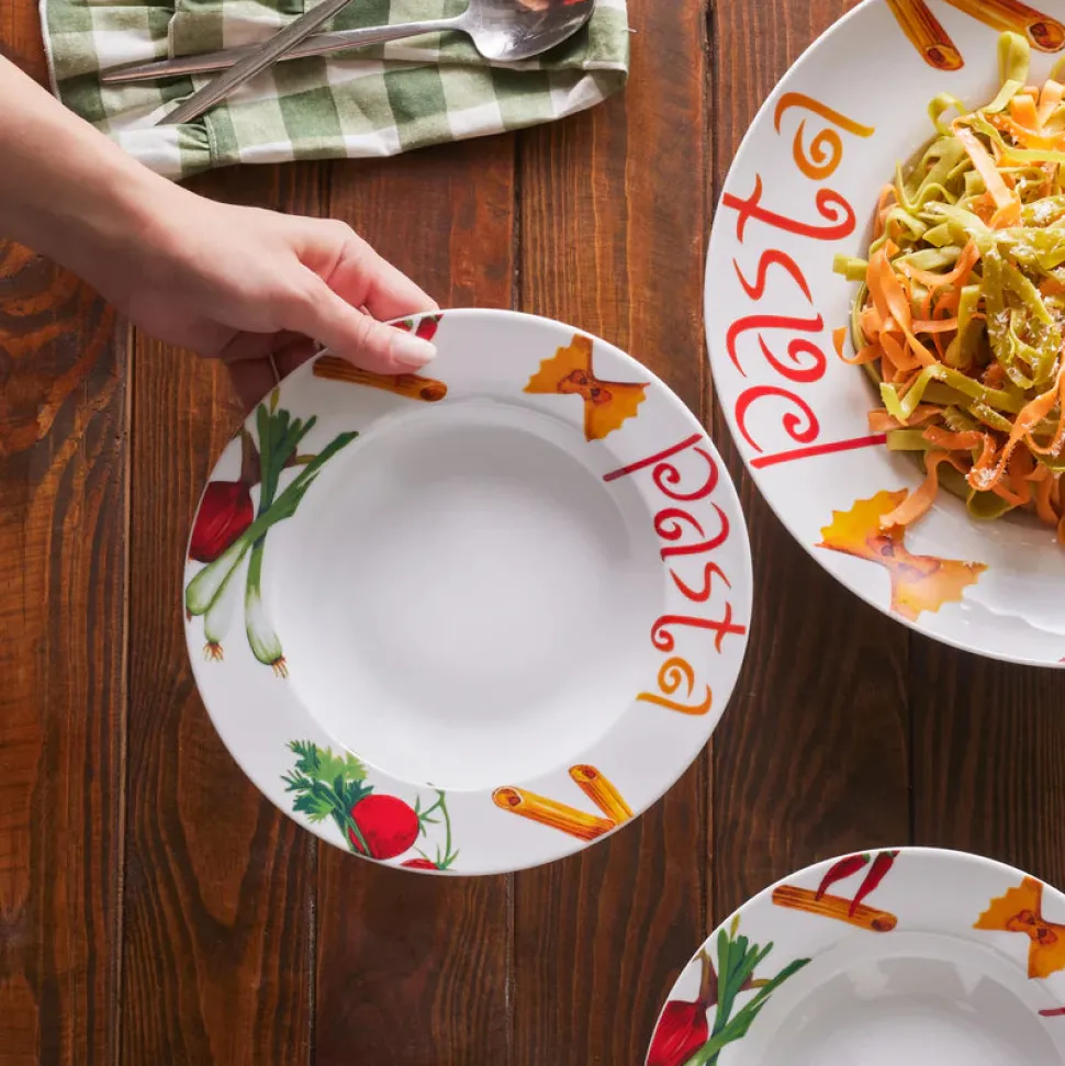 Karaca Sicilia 5-Piece Porcelain Pasta Set for 4 People, White Multi