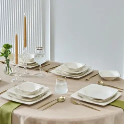 Karaca Square Bone China Mensa 24-Piece Dinner Set for 6 People, Gold