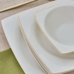 Karaca Square Bone China Mensa 24-Piece Dinner Set for 6 People, Gold