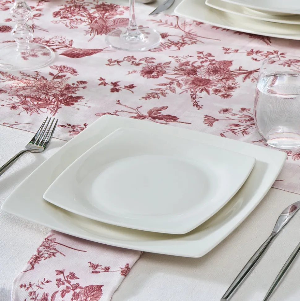 Karaca Square Bone China Mensa 24-Piece Dinner Set for 6 People, White