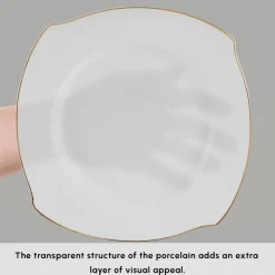 Karaca Square Bone China Wave 53-Piece Dinner Set for 12 People, Gold