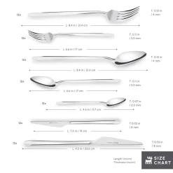 Karaca Stark 84-Piece 316+ Stainless Steel Cutlery Set for 12 People, Silver