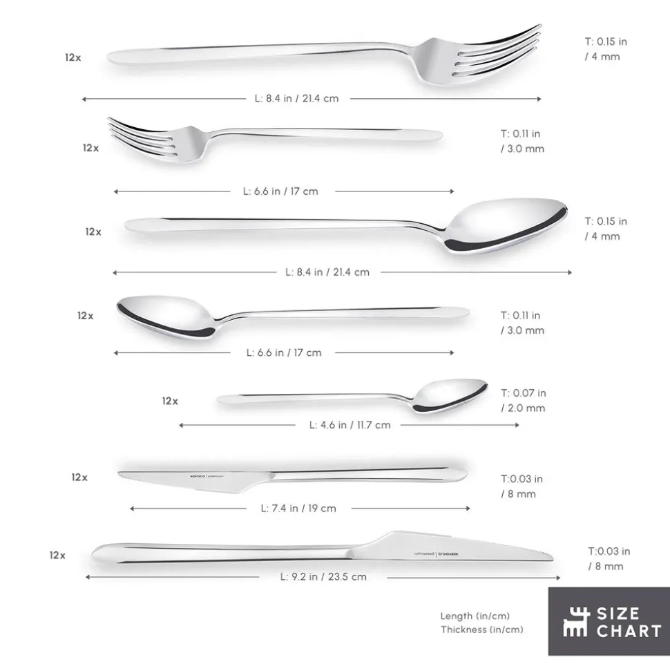 Karaca Stark 84-Piece 316+ Stainless Steel Cutlery Set for 12 People, Silver
