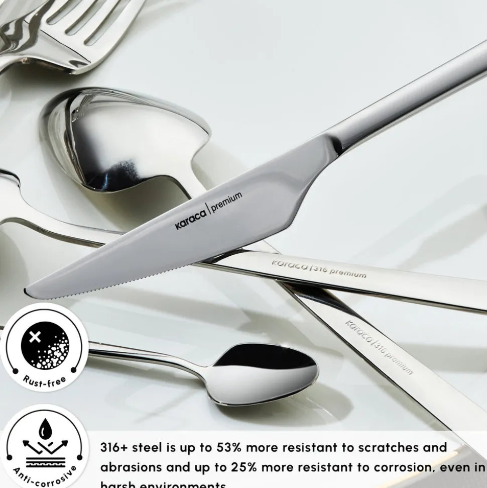Karaca Stark 84-Piece 316+ Stainless Steel Cutlery Set for 12 People, Silver