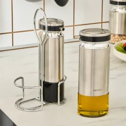 Karaca Stellum 3 Piece Glass Oil and Vinegar Bottle Set, Inox