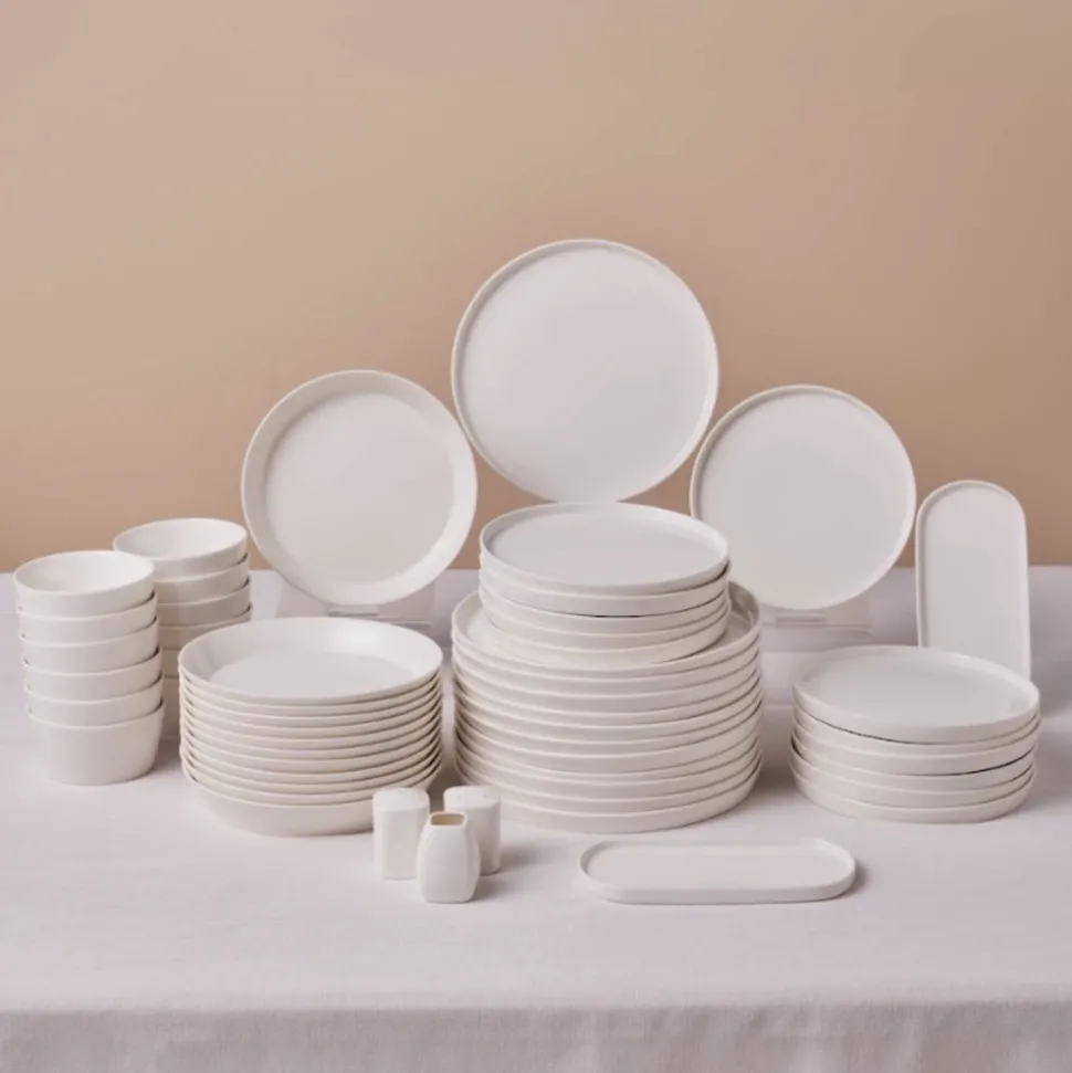 Karaca Stream Bone China Bomo 53-Piece Dinner Set for 12 People, White